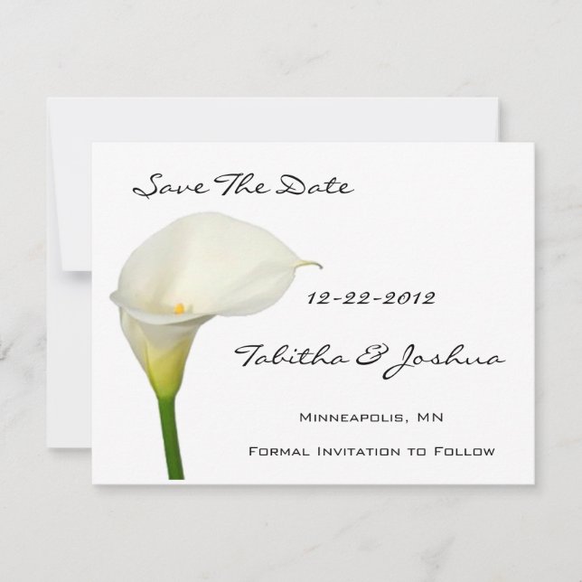 Weiße Calla Lily speichern die Datumskarten Save The Date (Vorderseite)
