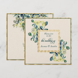 Weiße Calla-Lily und Eukalyptus-Elfenbein und Gold Einladung