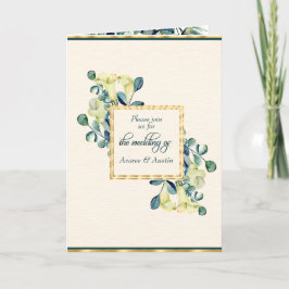 Weiße Calla-Lily und Eukalyptus-Elfenbein und Gold Einladung