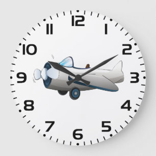 Weiße Cartoon-Propellermaschine im Retro-Stil Vint Große Wanduhr