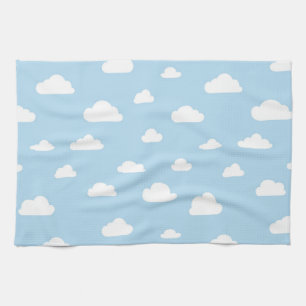 Weiße Cartoon-Wolken auf blauem Hintergrund-Muste Handtuch