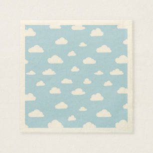 Weiße Cartoon-Wolken auf blauem Hintergrund-Muste Serviette