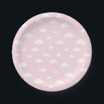 Weiße Cartoon-Wolken auf rosa Hintergrund-Muster Pappteller<br><div class="desc">Weiße Cartoonwolken auf rosa Hintergrundmuster</div>