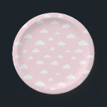 Weiße Cartoon-Wolken auf rosa Hintergrund-Muster Pappteller<br><div class="desc">Weiße Cartoonwolken auf rosa Hintergrundmuster</div>