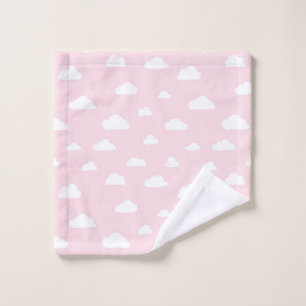 Weiße Cartoon-Wolken auf rosa Hintergrund-Muster Waschlappen