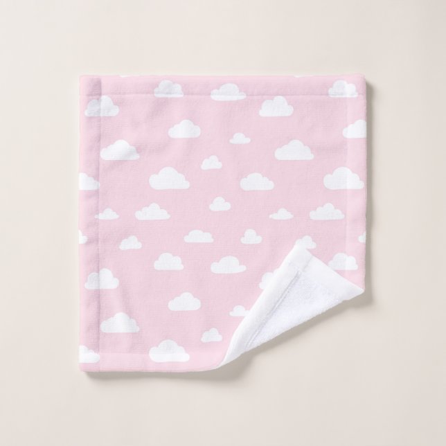 Weiße Cartoon-Wolken auf rosa Hintergrund-Muster Waschlappen (Waschlappen)
