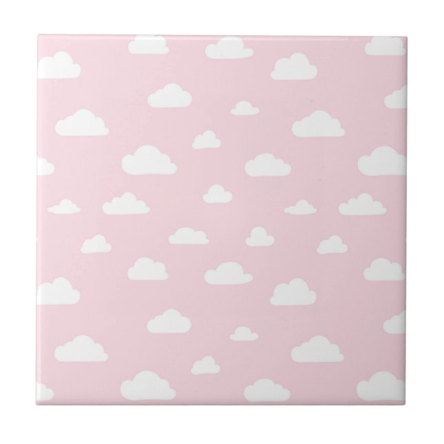 Weiße Cartoon-Wolken auf rosa Hintergrundmuster Fliese (Vorderseite)