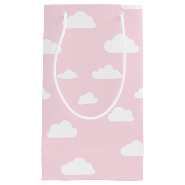 Weiße Cartoon-Wolken auf rosa Hintergrundmuster Kleine Geschenktüte (Vorderseite)