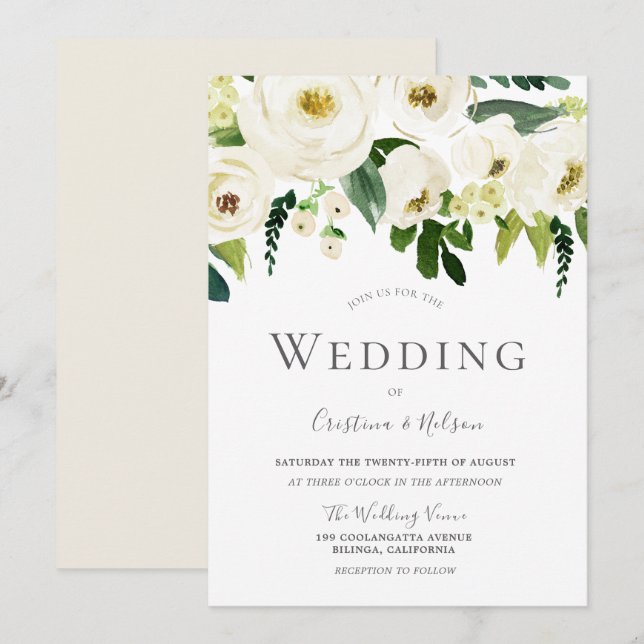 Weiße Champagner blühende Blume Hochzeit Einladung (Vorne/Hinten)