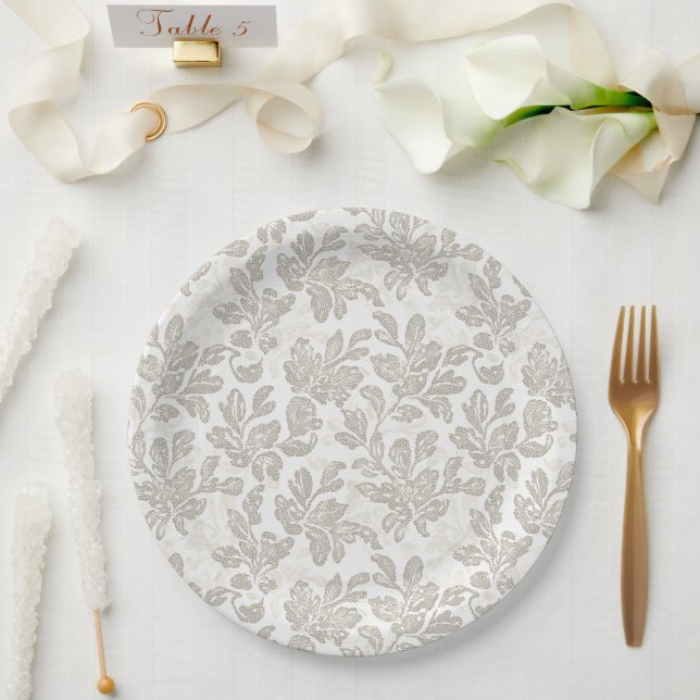 Weiße Chic Creme Blumen Hochzeit Pappteller (Hochzeit)