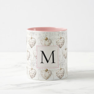 Weiße Chic-Pink-Herz-Ornamente Monogramm Tasse