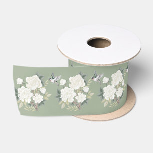 Weiße Chinoiserie Sage Green Satinband