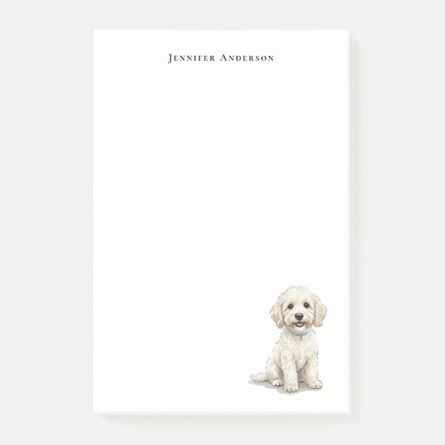 Weiße Cockapoo-Aquarell-Personalisierung Post-it Klebezettel (Vorderseite)