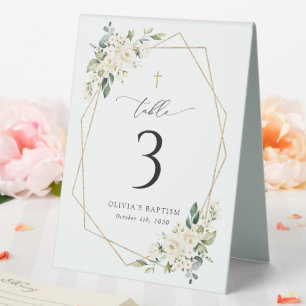 Weiße Creme-Blumen, Boho, Tauf-Tischnummern Tischaufsteller