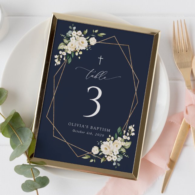 Weiße Creme-Blumen, Boho, Tauf-Tischnummern Tischnummer (Von Creator hochgeladen)