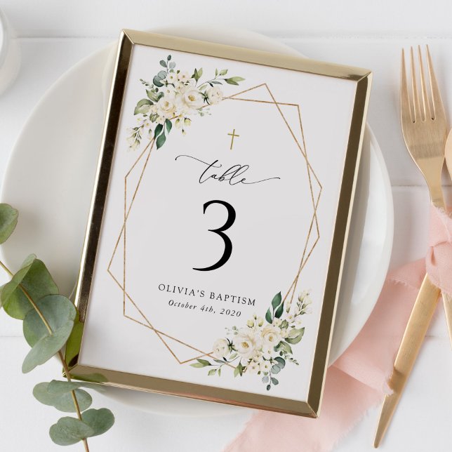 Weiße Creme-Blumen, Boho, Tauf-Tischnummern Tischnummer (Von Creator hochgeladen)