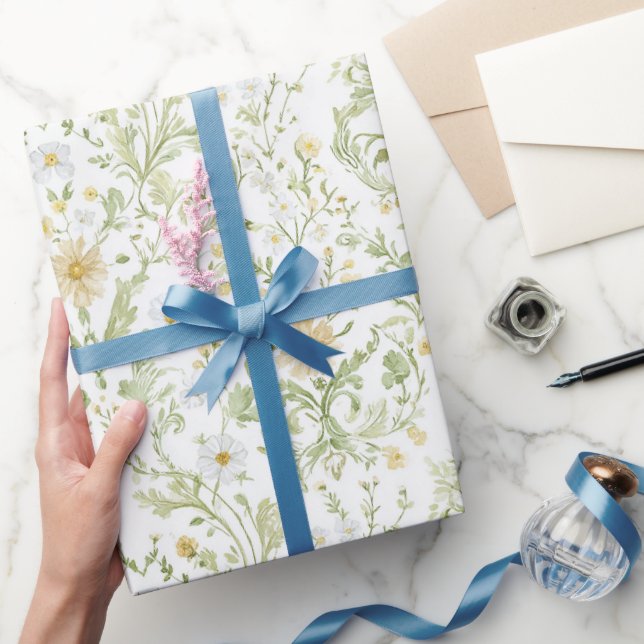 Weiße Creme-Blumen Brautdusche   Geschenkpapier (Schenken)