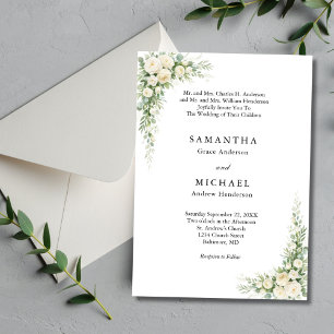 Weiße Creme Blumen Hochzeit Beider Eltern Namen Einladung