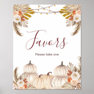 Weiße Creme-Kürbis-Blumen-Aquarell-Gunst-Schriftzu Poster