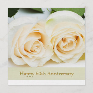 Weiße Creme-Rosen, 60. Hochzeitstag Einladung