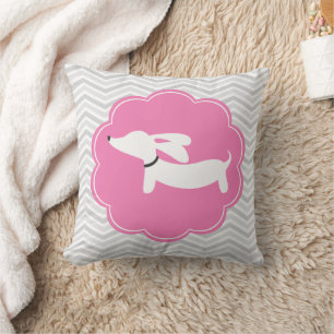 Weiße Dackel Pink Grau Chevrons Kinderzimmer Kisse Kissen