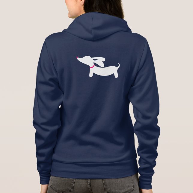 Weiße Dackel-Silhouette mit rosa Kragen Hoodie (Rückseite)