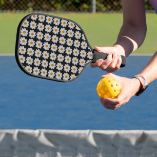 Weiße Dahlia Blumenmuster auf schwarz Pickleball Schläger