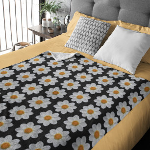 Weiße Dahlia Blumenmuster auf schwarz Sherpadecke
