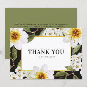 Weiße Dahlie und Spirea Botanische Hochzeit Dankeskarte