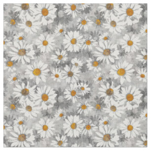 Weiße Daisien auf Silbergrauem Blumenmuster Stoff