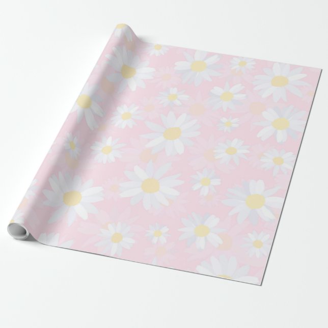 Weiße Daisy-Blume Rosa Bläschen Geschenkpapier (Ungerollt)