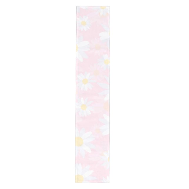 Weiße Daisy-Blume Rosa Bläschen Mittelgroßer Tischläufer (Vorderseite)