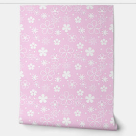 Weiße Daisy Doodles auf rosa Tapete