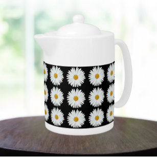 Weiße Daisy-Floral-Muster auf schwarz