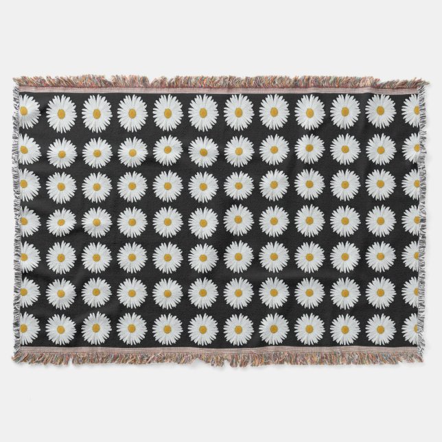 Weiße Daisy-Floral-Muster auf schwarz Decke (Vorderseite)