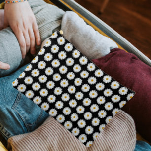 Weiße Daisy-Floral-Muster auf schwarz Zubehörtasche