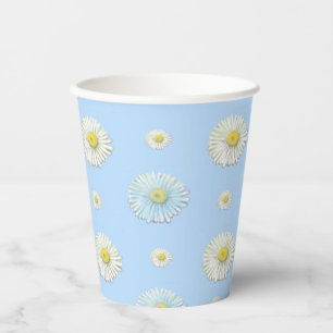 Weiße Daisy-Muster auf hellblauem Hintergrund Pappbecher