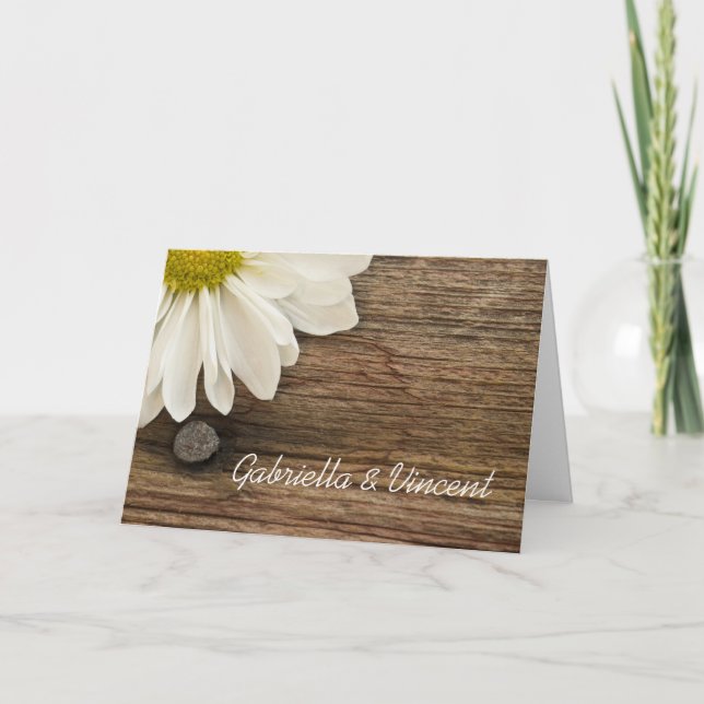 Weiße Daisy- und Braunwaldlandhochzeit Einladung (Vorderseite)