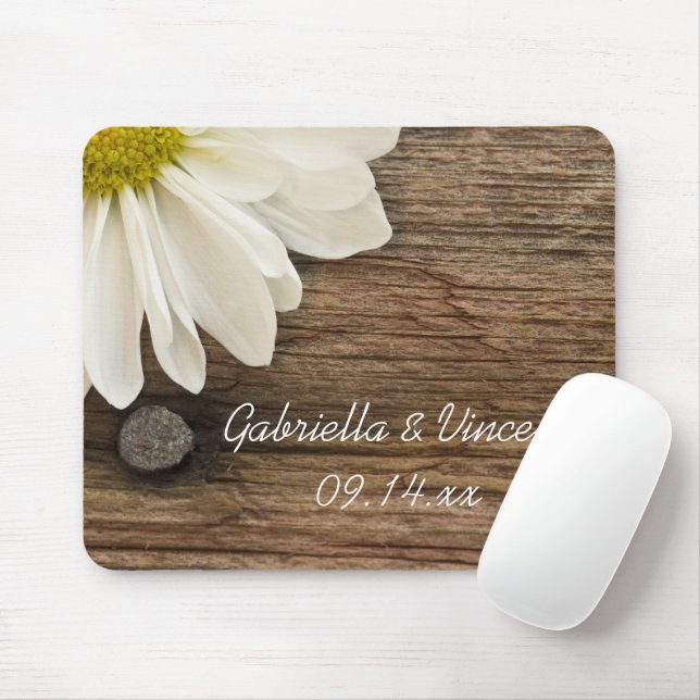 Weiße Daisy- und Braunwaldlandhochzeit Mousepad (Mit Mouse)