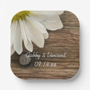 Weiße Daisy- und Braunwaldlandhochzeit Pappteller