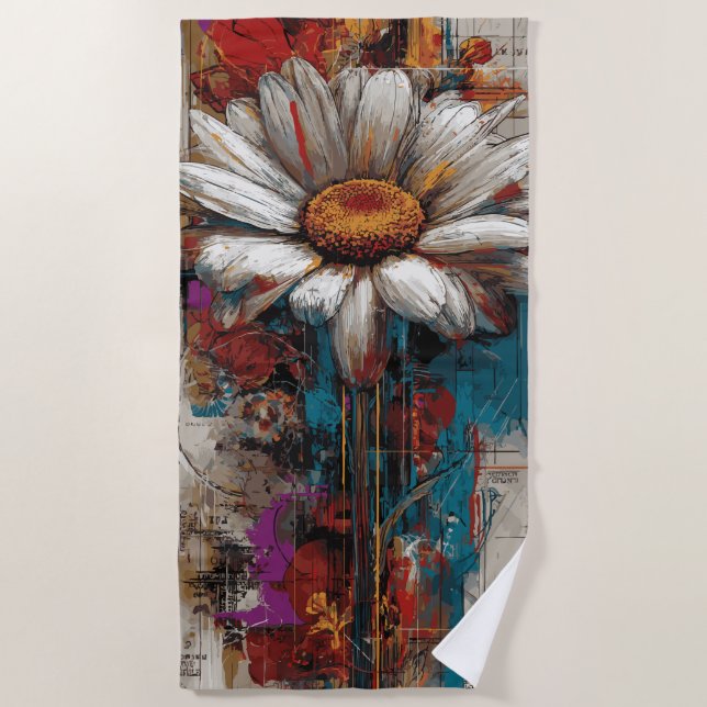Weiße Daisy Urban Collage Blumenkunst Strandtuch (Vorderseite)