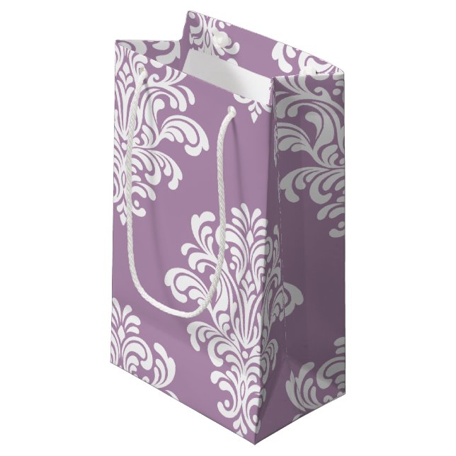 Weiße Damask-Muster Kleine Geschenktüte (Vorderseite Schrägansicht)