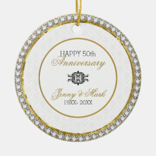 Weiße Damast und Diamanten - 50. Hochzeitsjubiläum Keramikornament