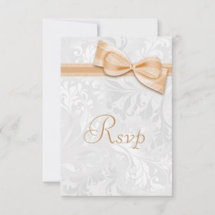 Weiße Damast- und falsche Schleife RSVP Karte