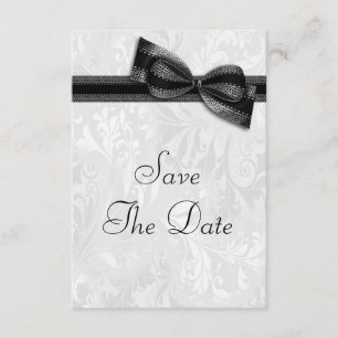 Weiße Damast und falsche Schleife Save the Date Einladung