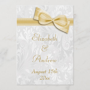 Weiße Damast- und Imitat-Bow-Hochzeit Einladung
