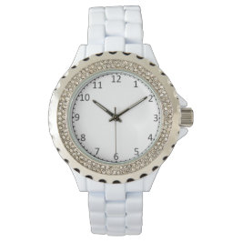 Weiße Damen Email Strassuhr Armbanduhr