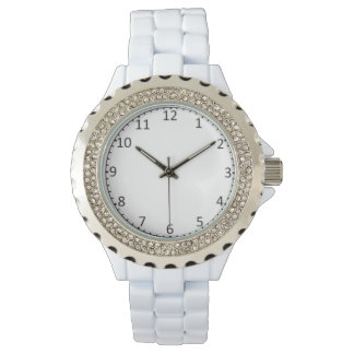 Weiße Damen Email Strassuhr Armbanduhr