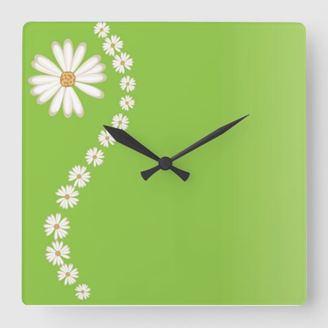Weiße Dase an der grünen Wall-Uhr Quadratische Wanduhr (Vorderseite)