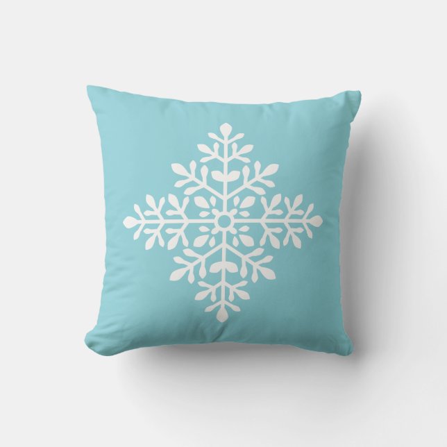 Weiße dekorative Schneeflocke Silhouette auf blau Kissen (Vorderseite)